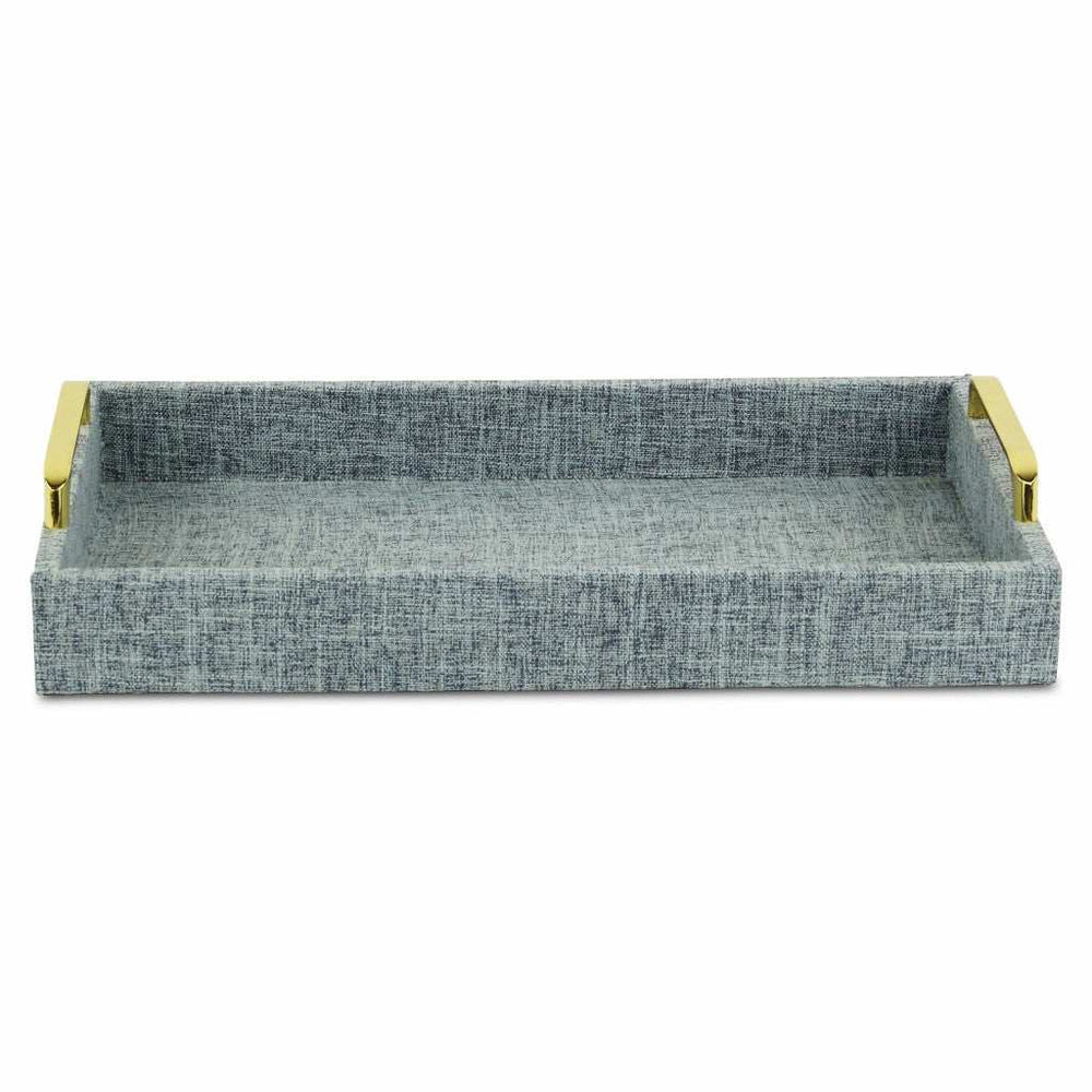 Light Blue Linen and Wooden Tray - Homeroots - Flyclothing LLC