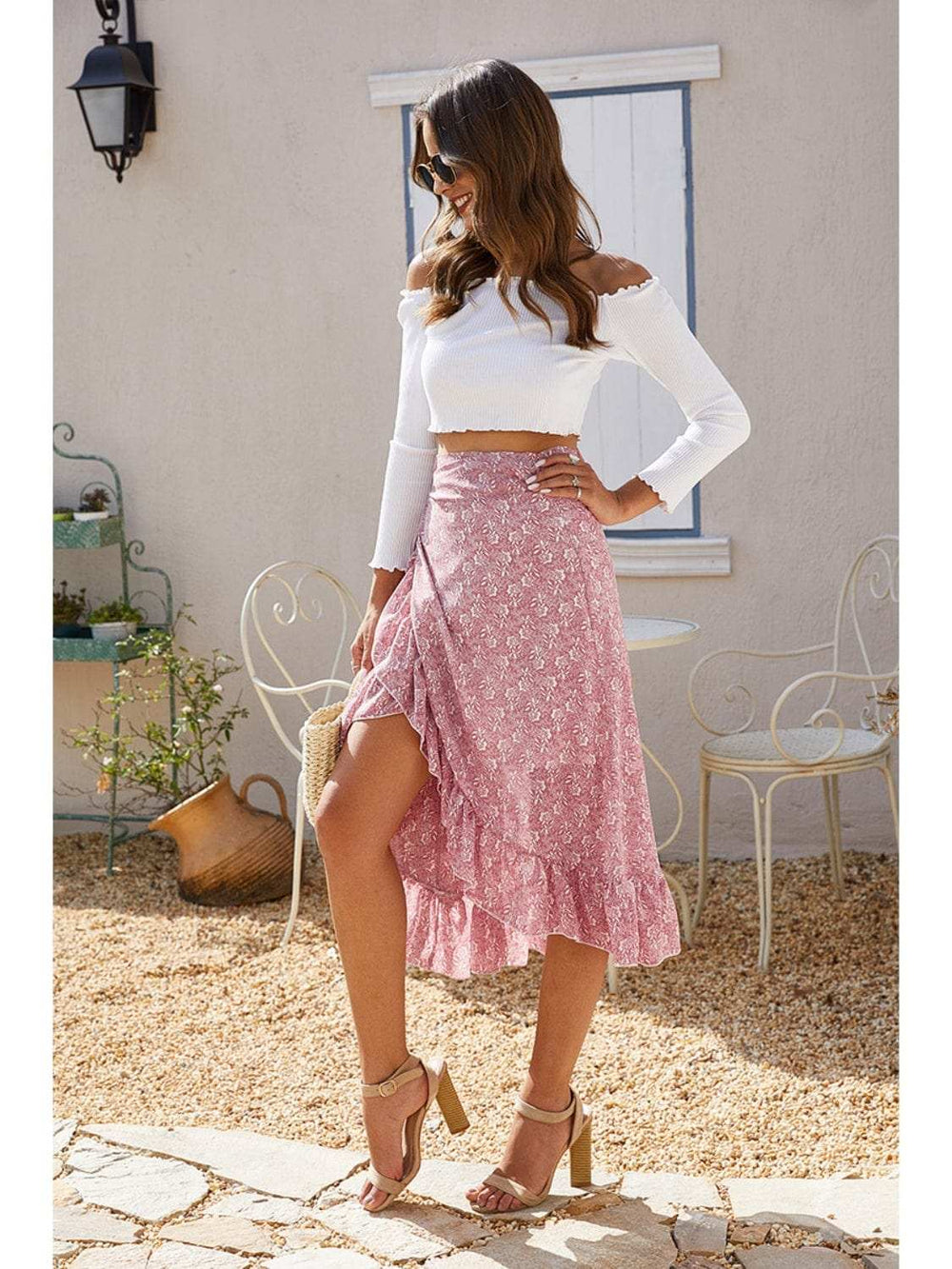Printed Ruffled Midi Skirt - Trendsi - Flyclothing LLC
