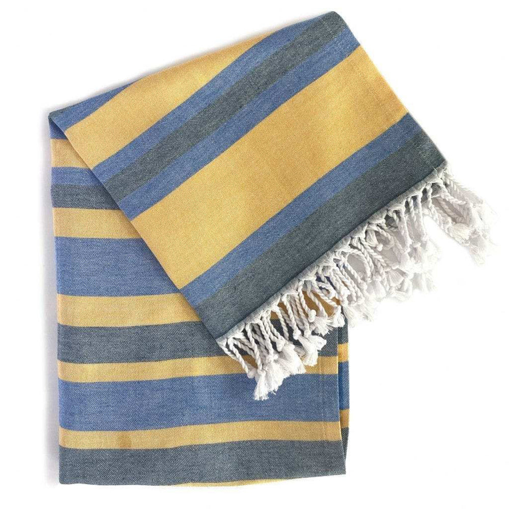 Denim Blue and Yellow Striped Turkish Towel Beach Blanket - Homeroots - Flyclothing LLC