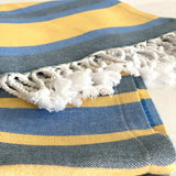 Denim Blue and Yellow Striped Turkish Towel Beach Blanket - Homeroots - Flyclothing LLC