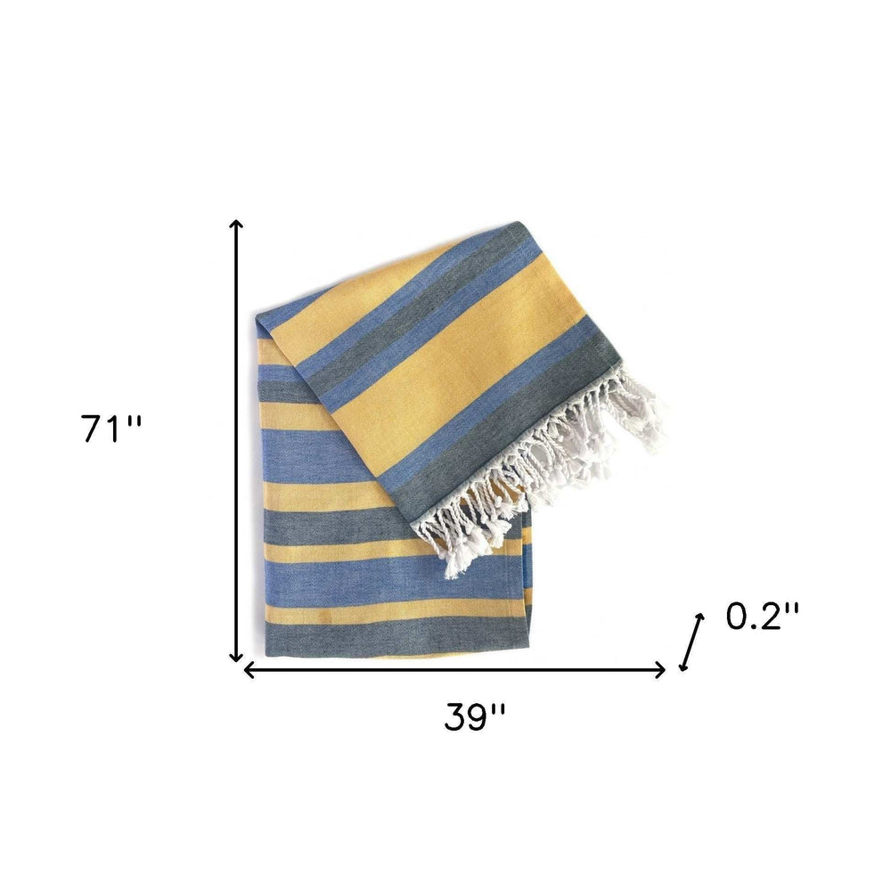 Denim Blue and Yellow Striped Turkish Towel Beach Blanket - Homeroots - Flyclothing LLC