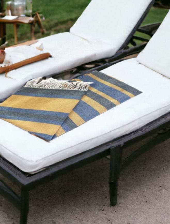 Denim Blue and Yellow Striped Turkish Towel Beach Blanket - Homeroots - Flyclothing LLC