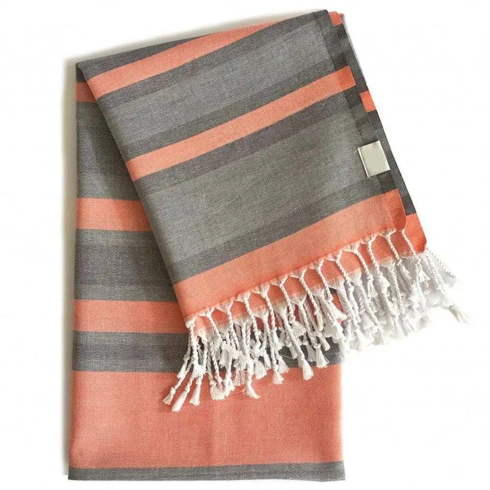 Peach and Dark Grey Striped Design Turkish Beach Blanket - Homeroots - Flyclothing LLC