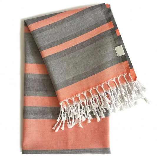 Peach and Dark Grey Striped Design Turkish Beach Blanket - Homeroots - Flyclothing LLC
