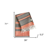 Peach and Dark Grey Striped Design Turkish Beach Blanket - Homeroots - Flyclothing LLC