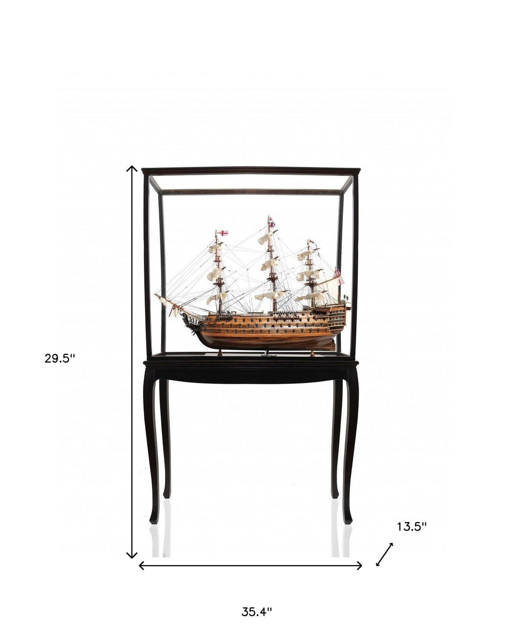 30" Wood Brown HMS Victory Medium Open Front Display Case Boat Hand Painted Decorative Boat - Homeroots