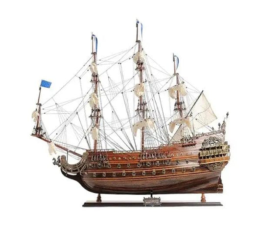 33" Brown Solei Royal Boat Hand Painted Decorative Boat - Homeroots