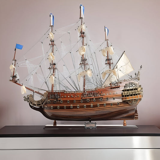 33" Brown Solei Royal Boat Hand Painted Decorative Boat - Homeroots