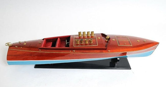 9" Brown Blue And Red Manufactured Wood Hand Painted Decorative Boat - Homeroots