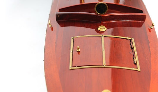 9" Brown Blue And Red Manufactured Wood Hand Painted Decorative Boat - Homeroots