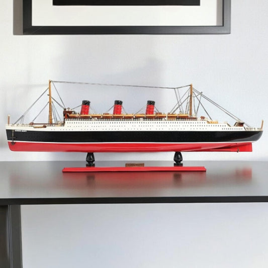 12" Black and Red RMS Queen Mary Large Boat Hand Painted Decorative Boat - Homeroots