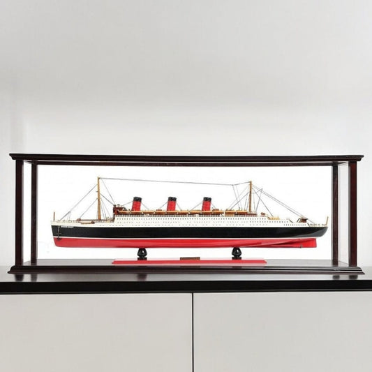 15" Black and Red RMS Queen Mary Large Display Case Hand Painted Decorative Boat with Case - Homeroots