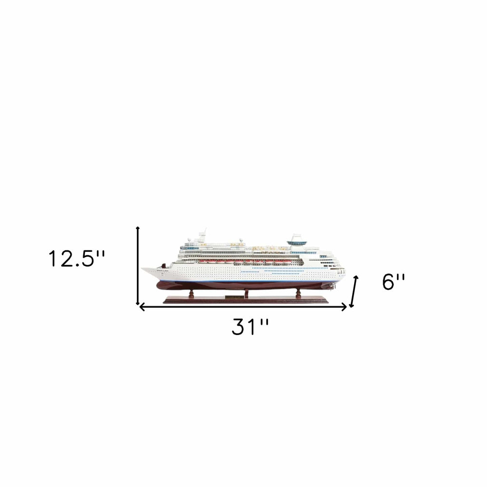 13" Brown and White Majesty of the Seas Boat Hand Painted Decorative Boat - Homeroots - Flyclothing LLC