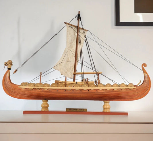 13" Wood Brown Drakkar Viking Hand Painted Boat - Homeroots