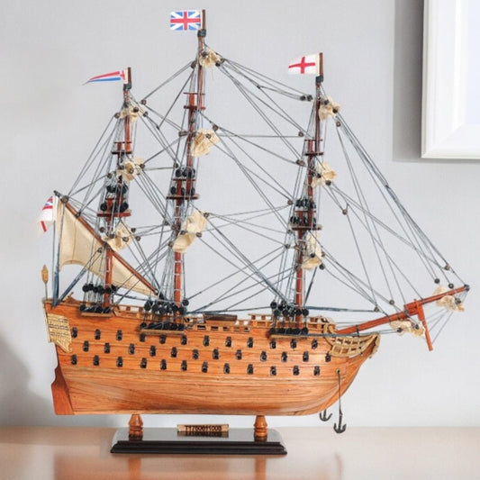 18" Wood Brown HMS Victory Hand Painted Decorative Boat - Homeroots