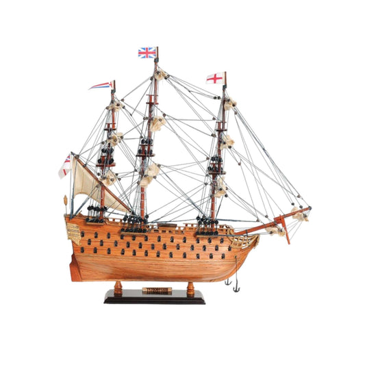 18" Wood Brown HMS Victory Hand Painted Decorative Boat - Homeroots