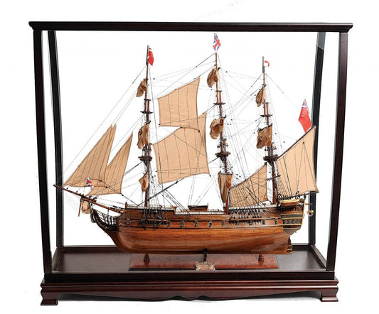 39" Wood Brown HMS Surprise 1796 Table Top Display Case Hand Painted Model Boat - Homeroots