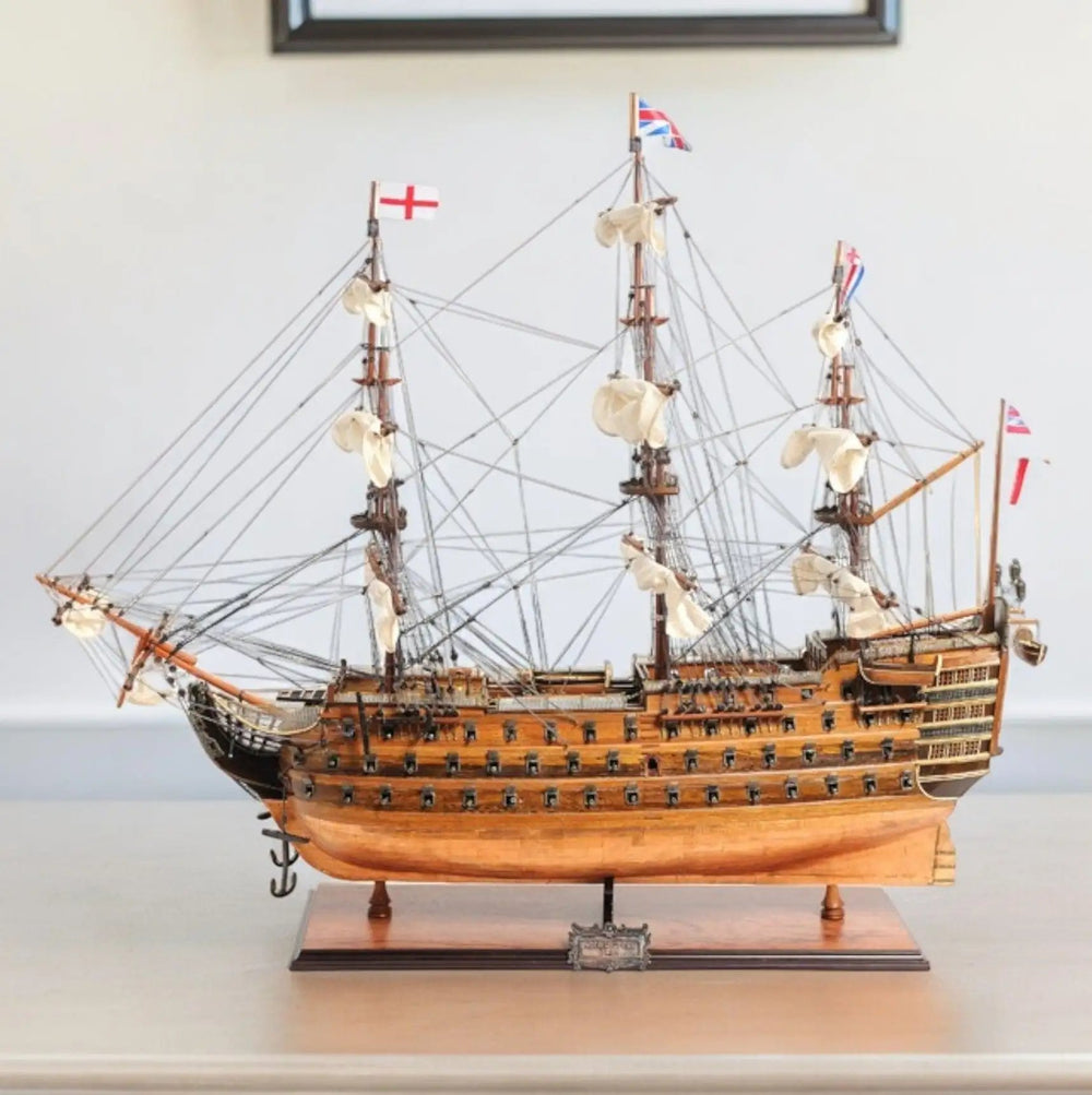 32" Wood Brown HMS Victory Copper Bottom Hand Painted Decorative Boat - Homeroots - Flyclothing LLC