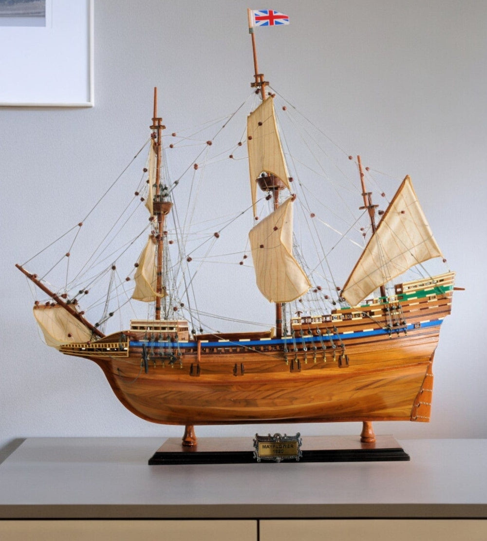 30" Wood Brown Mayflower Boat Hand Painted Decorative Boat - Homeroots - Flyclothing LLC
