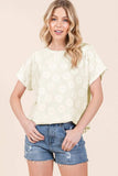 BOMBOM Textured Floral Pattern Short Sleeve T-Shirt - Trendsi - Flyclothing LLC