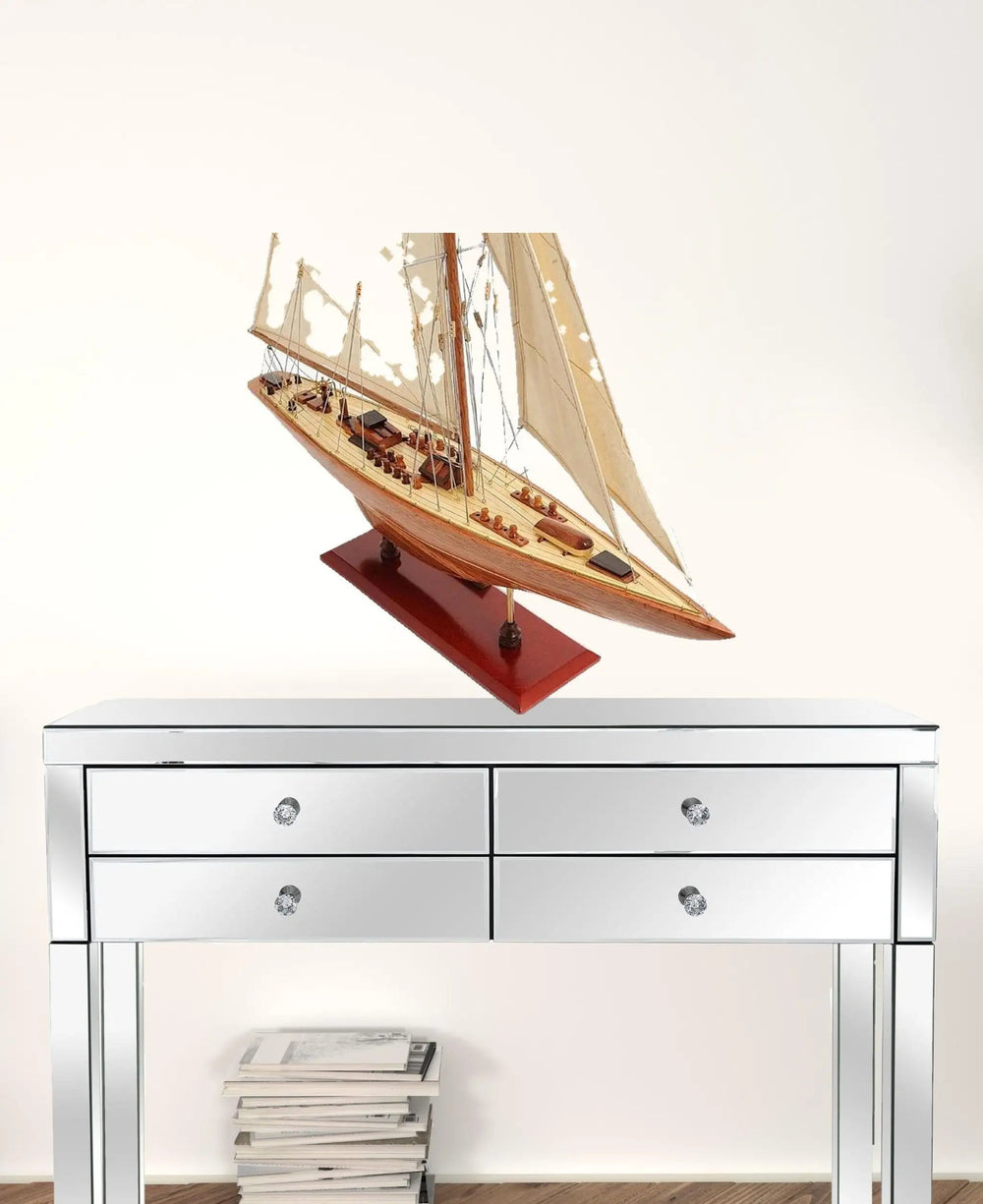 31" Wood Brown Endeavour Yacht Hand Painted Sculpture - Homeroots - Flyclothing LLC