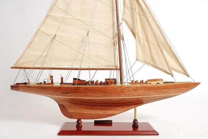 31" Wood Brown Endeavour Yacht Hand Painted Sculpture - Homeroots - Flyclothing LLC