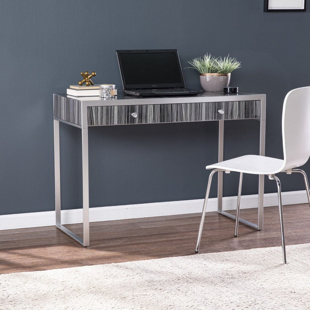 42" Silver Writing Desk With Two Drawers - Homeroots - Flyclothing LLC