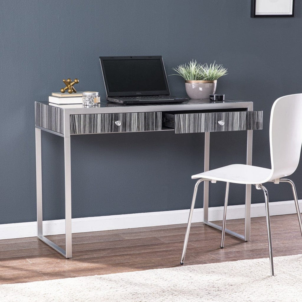 42" Silver Writing Desk With Two Drawers - Homeroots - Flyclothing LLC