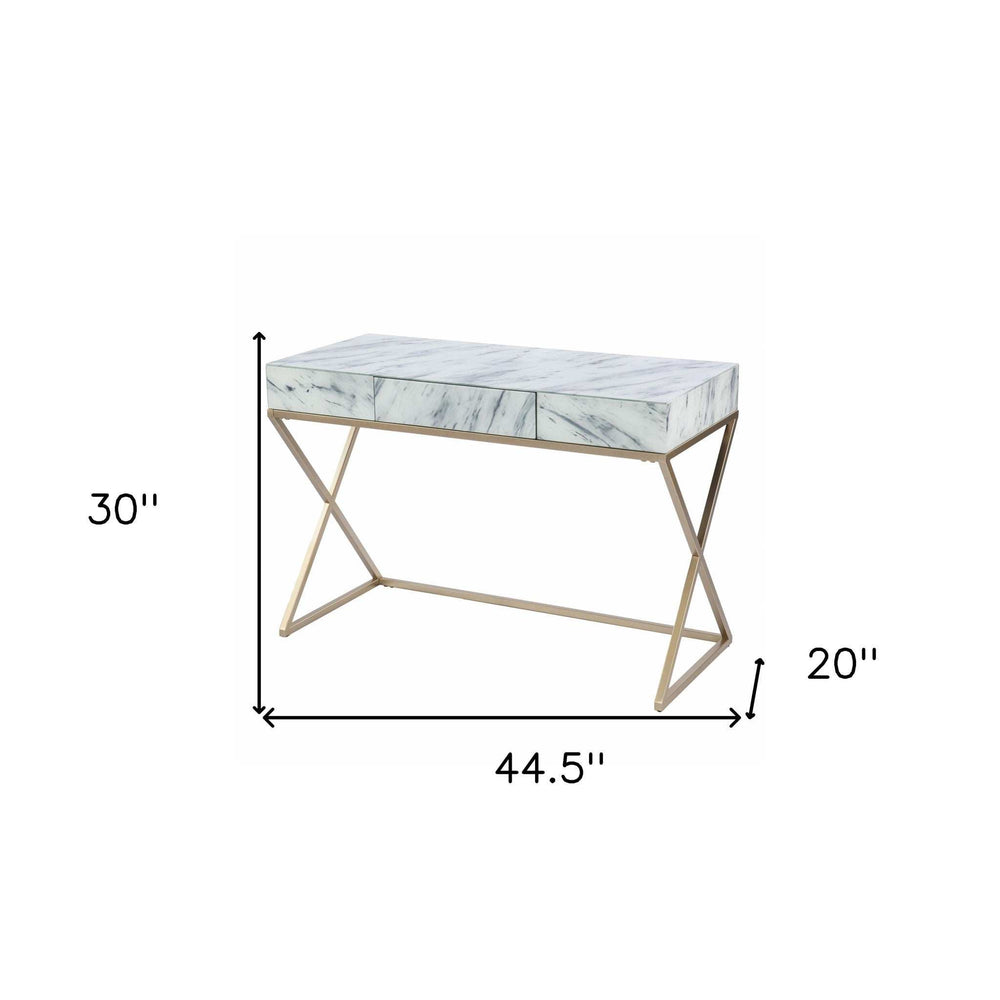 Faux Marble Writing Desk with Storage - Homeroots - Flyclothing LLC