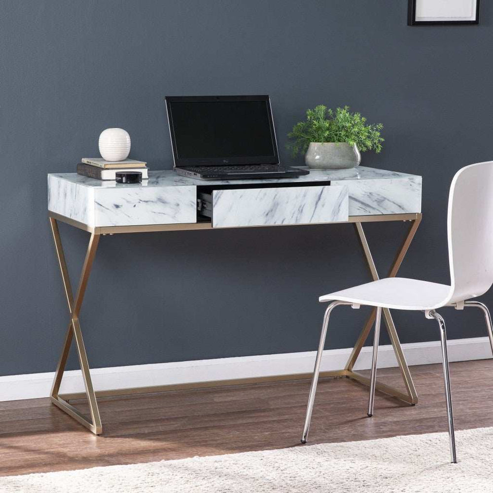 Faux Marble Writing Desk with Storage - Homeroots - Flyclothing LLC