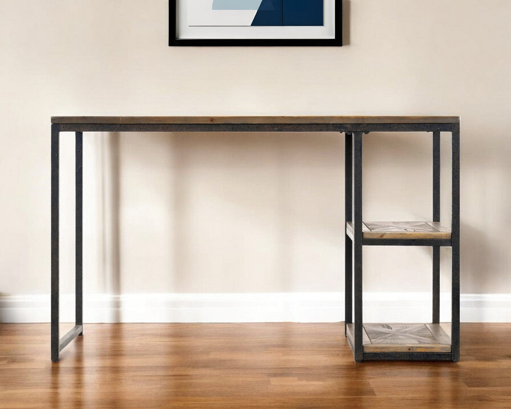 50" Brown and Black Reclaimed Wood Writing Desk - Homeroots - Flyclothing LLC