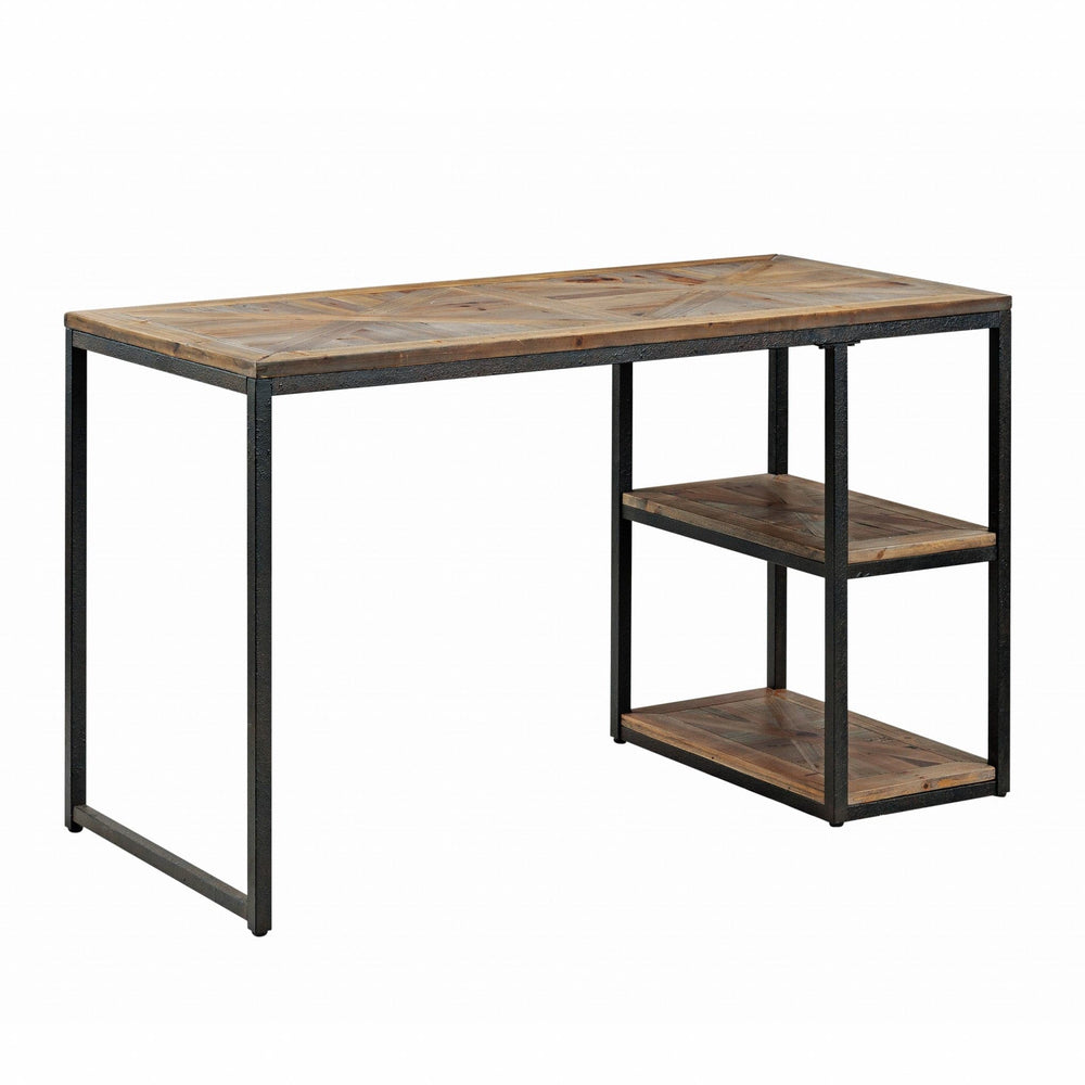 50" Brown and Black Reclaimed Wood Writing Desk - Homeroots - Flyclothing LLC