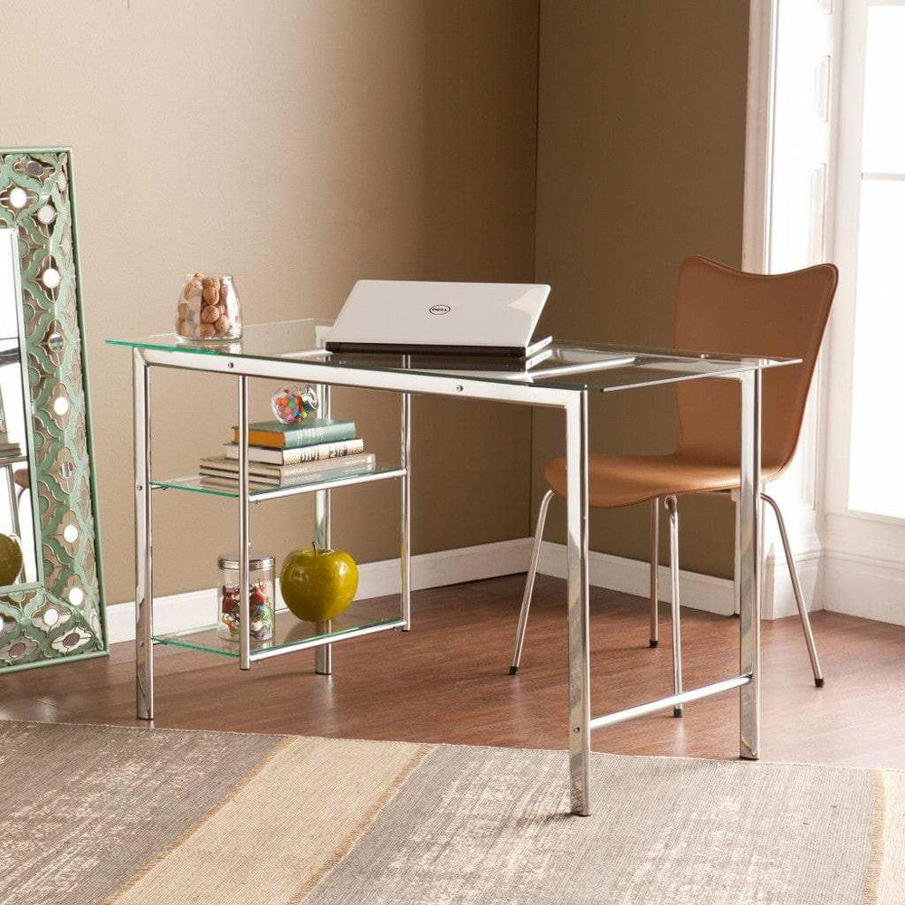Clear and Chrome Glass Writing Desk - Homeroots - Flyclothing LLC