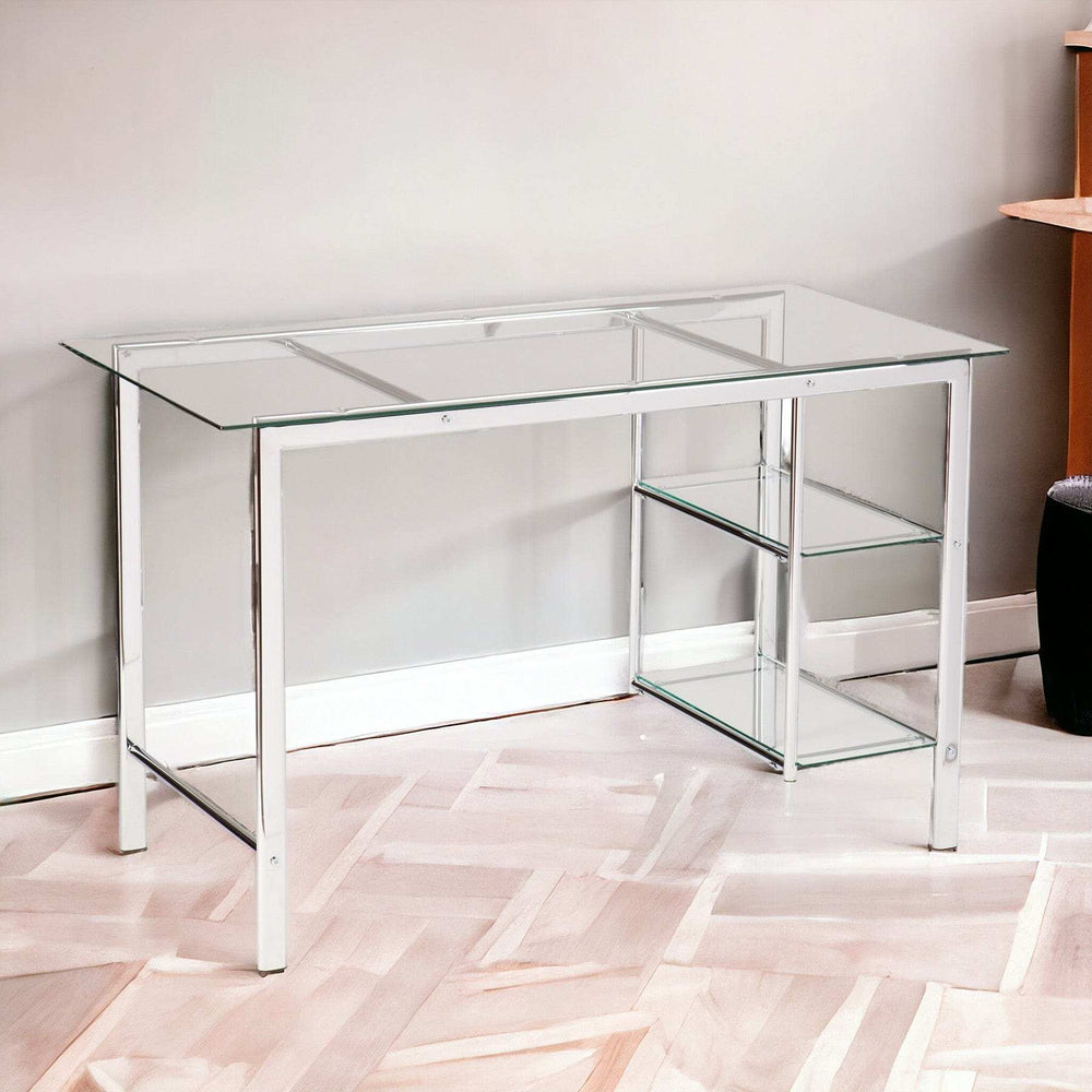Clear and Chrome Glass Writing Desk - Homeroots - Flyclothing LLC