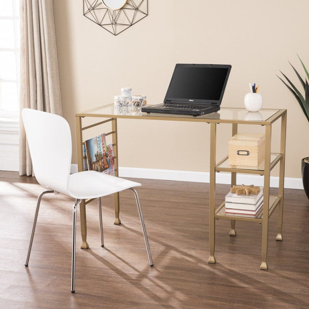 43" Clear and Gold Glass Writing Desk - Homeroots - Flyclothing LLC