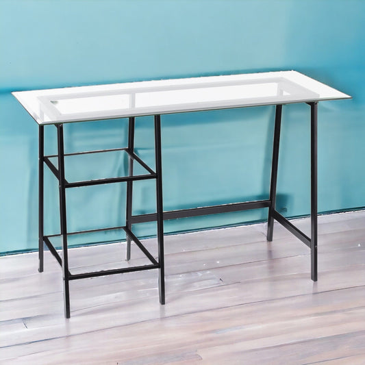 46" Clear and Black Glass Writing Desk - Homeroots