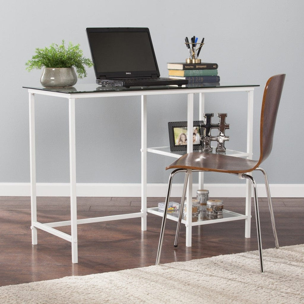 42" Clear and White Glass Writing Desk - Homeroots - Flyclothing LLC