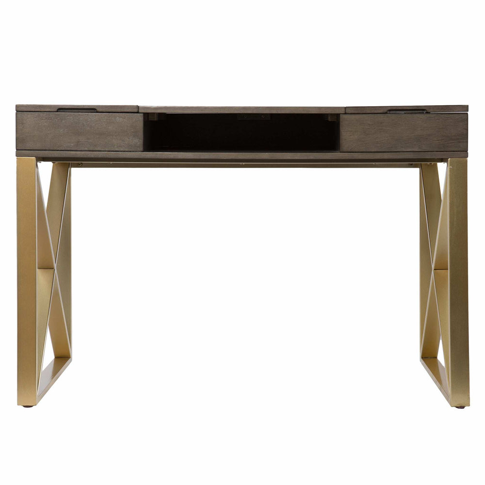 Modern Gray and Gold Writing Desk with Storage - Homeroots - Flyclothing LLC