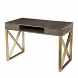 Modern Gray and Gold Writing Desk with Storage - Homeroots - Flyclothing LLC
