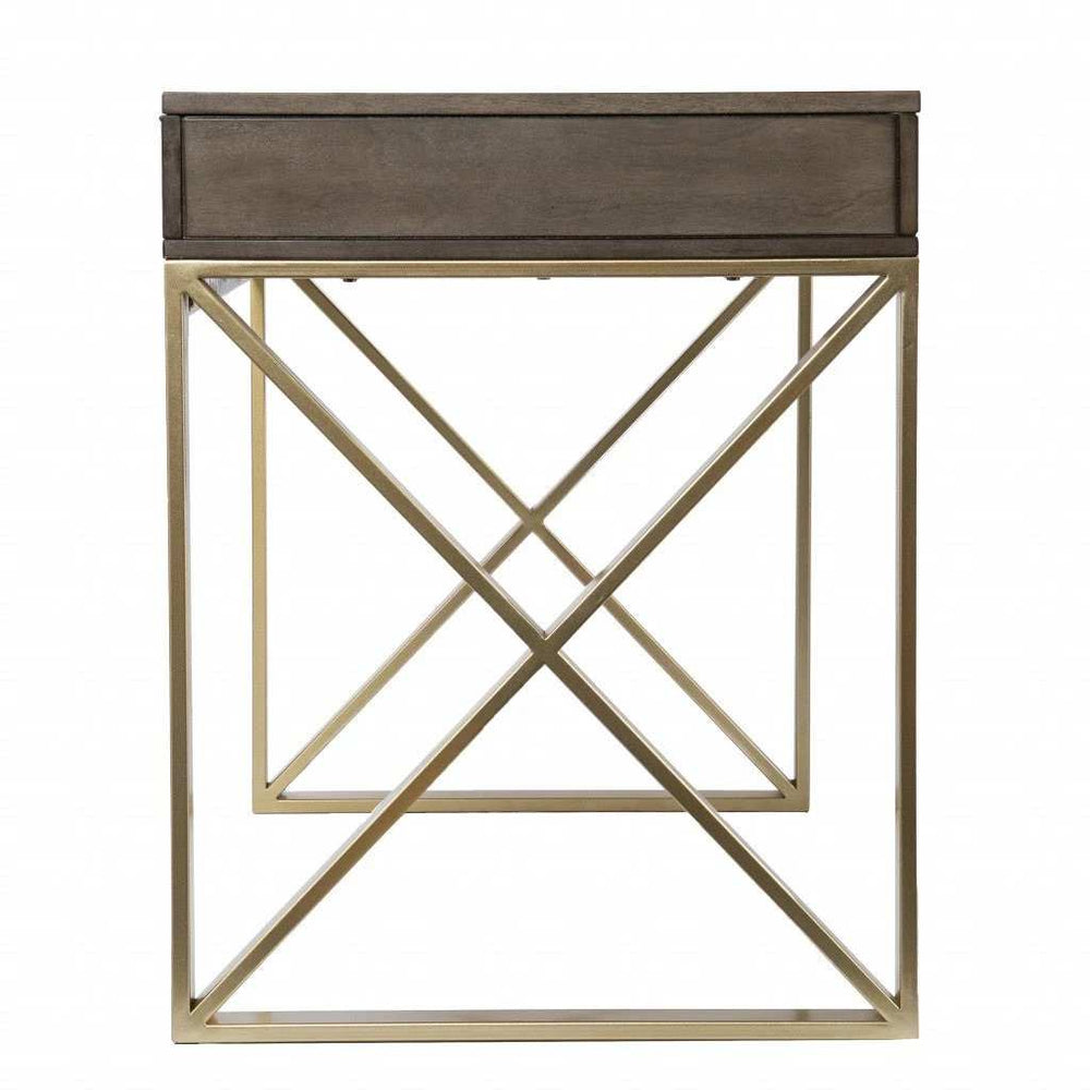Modern Gray and Gold Writing Desk with Storage - Homeroots - Flyclothing LLC
