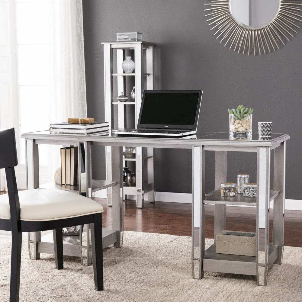 Matte Silver Mirrored Desk - Homeroots - Flyclothing LLC