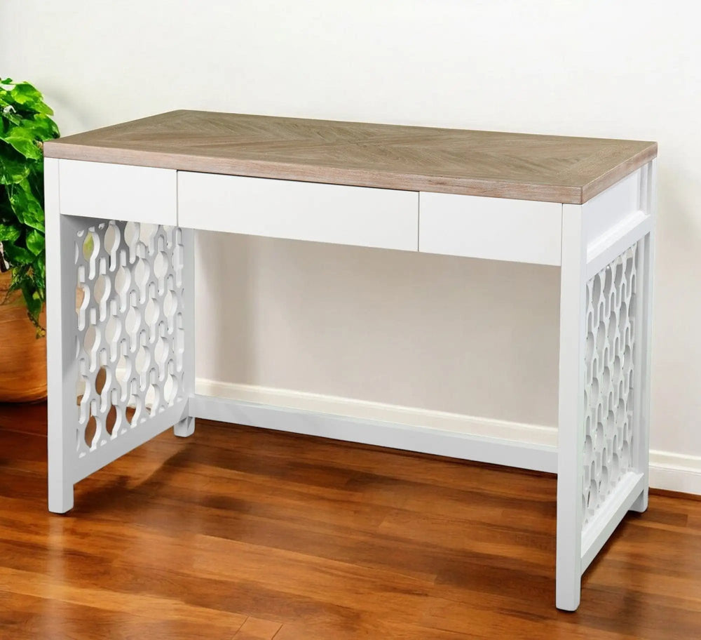 43" Natural And White Writing Desk With Three Drawers - Homeroots - Flyclothing LLC