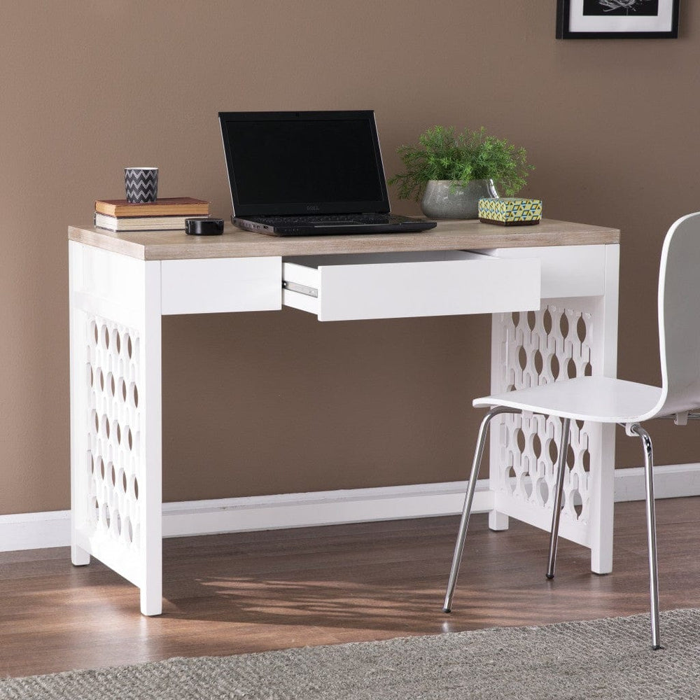43" Natural And White Writing Desk With Three Drawers - Homeroots - Flyclothing LLC