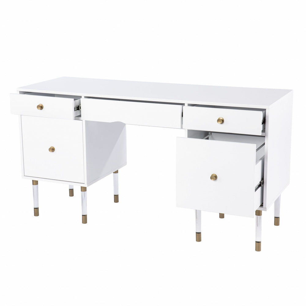 55" White Writing Desk With Four Drawers - Homeroots - Flyclothing LLC