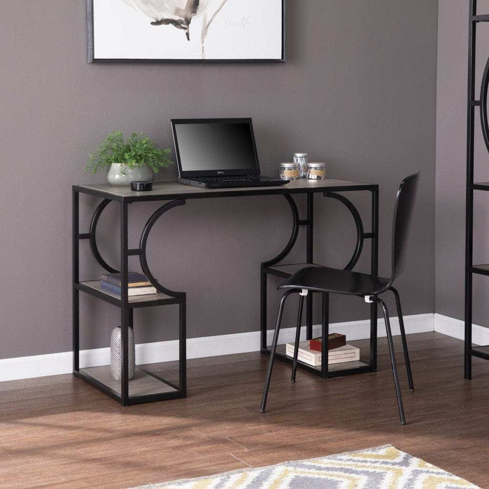 Wood and Iron Writing Desk with Storage - Homeroots - Flyclothing LLC