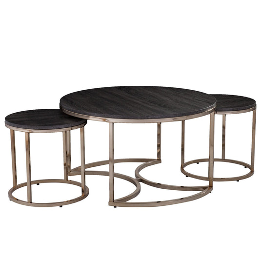 32" Champagne And Charcoal Manufactured Wood And Metal With Iron Round Coffee Table - Homeroots