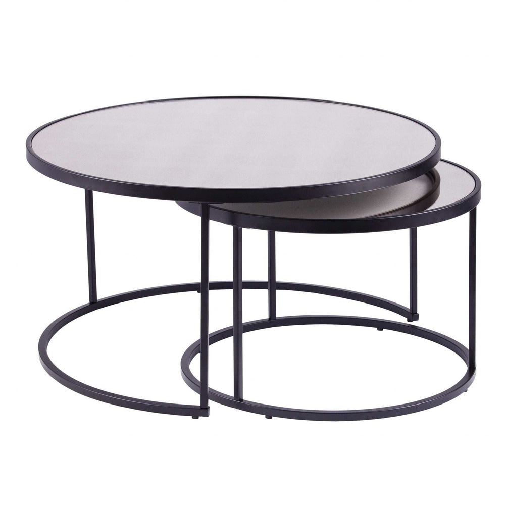 Set of Two Black And Silver Mirrored Round Nested Coffee Table Set - Homeroots - Flyclothing LLC