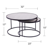 Set of Two Black And Silver Mirrored Round Nested Coffee Table Set - Homeroots - Flyclothing LLC