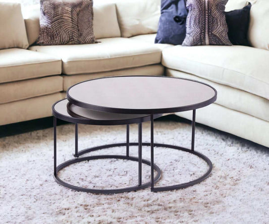 Set of Two Black And Silver Mirrored Round Nested Coffee Table Set - Homeroots - Flyclothing LLC
