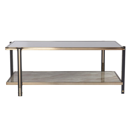 43" Champagne Mirrored And Metal Rectangular Mirrored Coffee Table - Homeroots